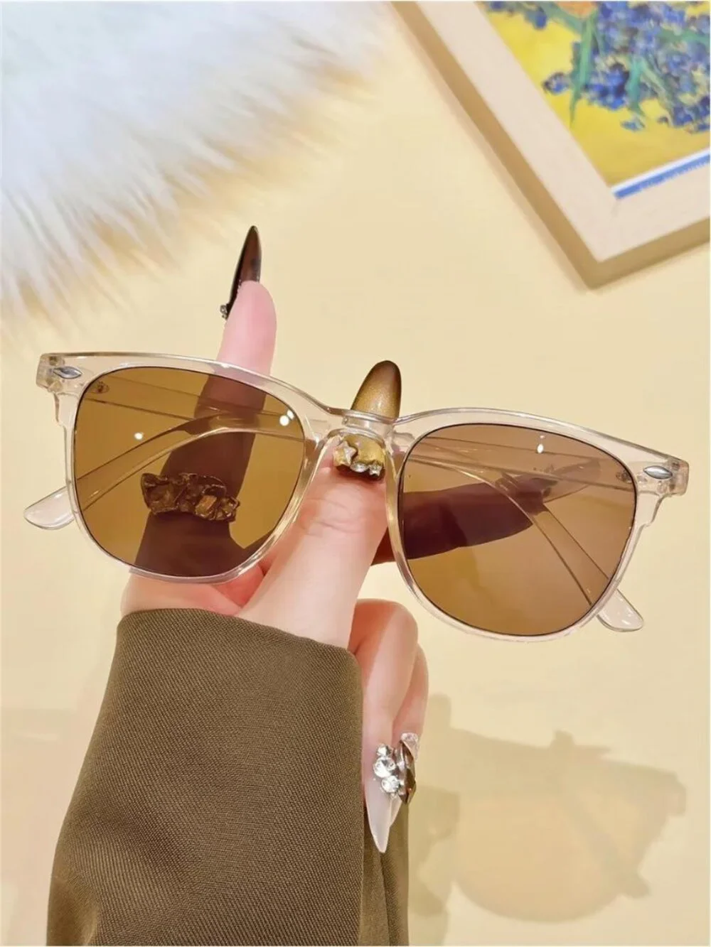 Retro  Light Brown Square Frame Sunglasses